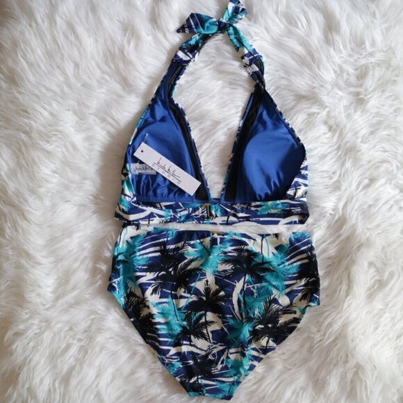 NWT Nicole Miller Bikini Set Size 8 (Medium) Black Blue Tropical Bathing Suit - Picture 4 of 5